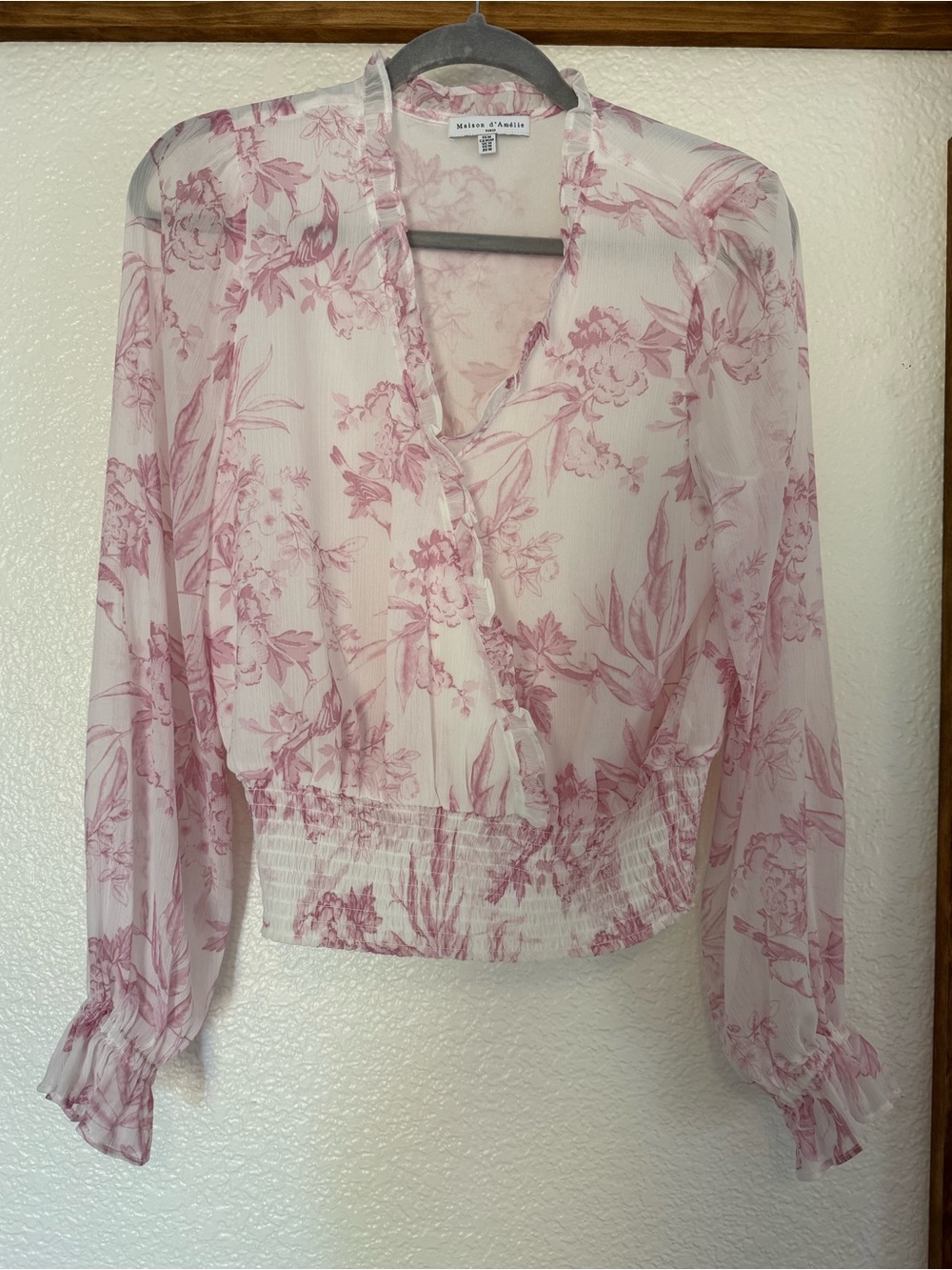 Maison D’Amelie Pink Floral Ruffle V-Neck Blouse